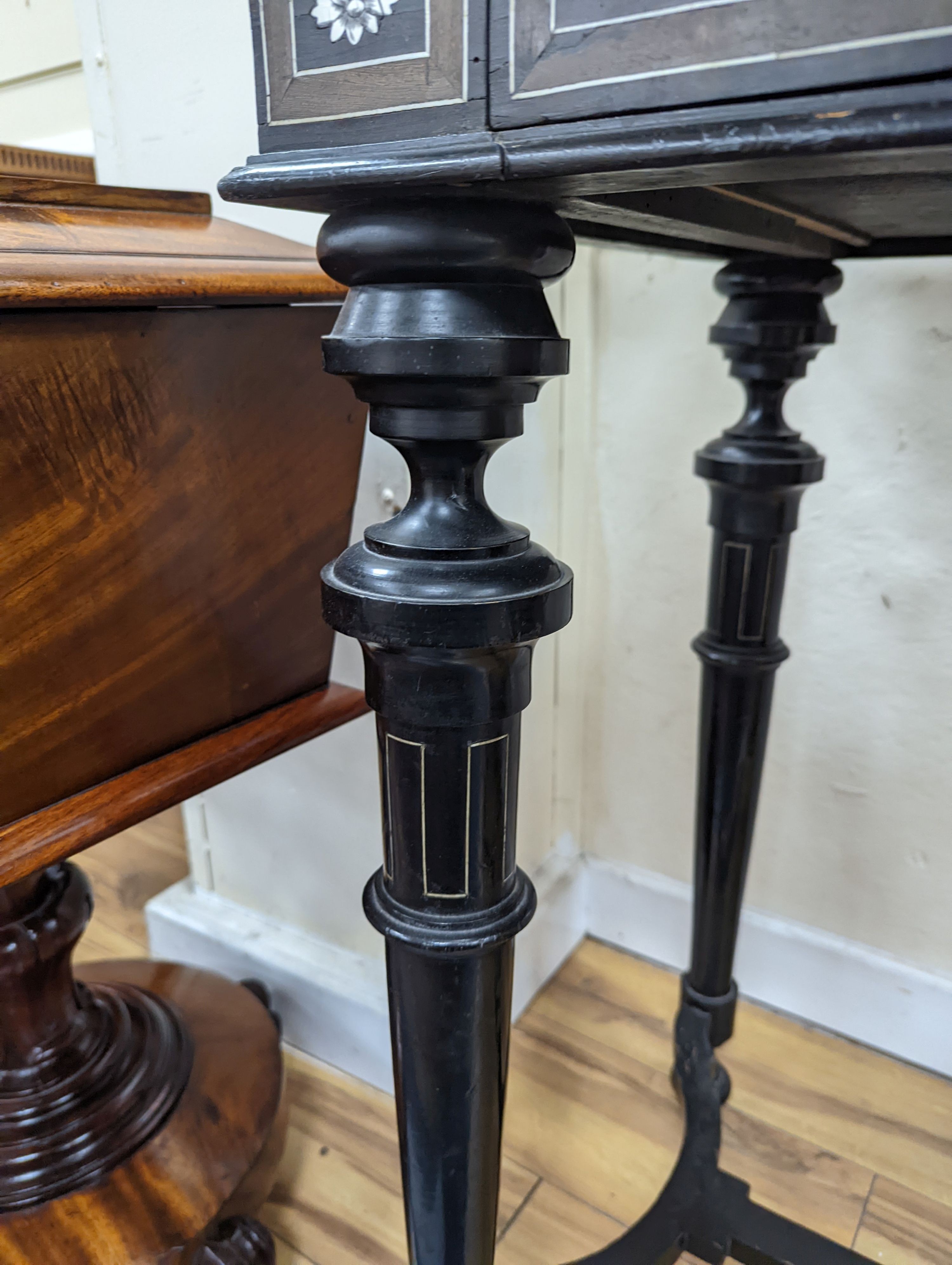 A 19th century Italian bone inlaid ebonised side table, width 68cm, depth 48cm, height 81cm